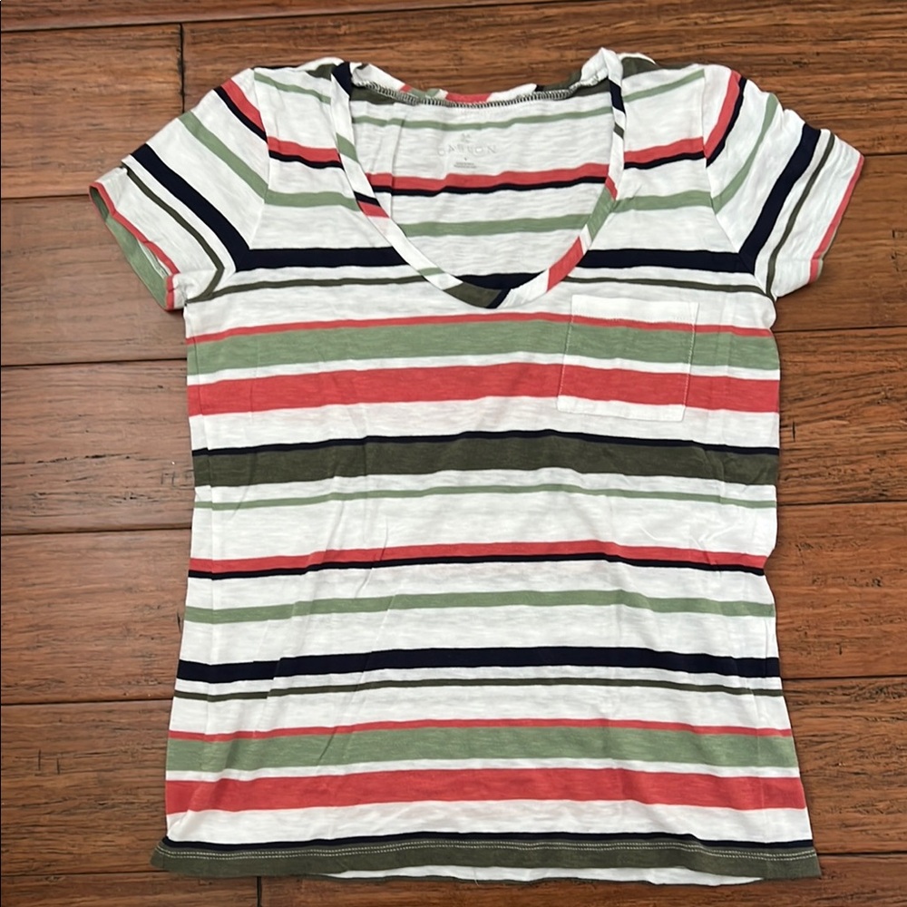 Caslon Striped Scoop Neck Women's Top size Small
